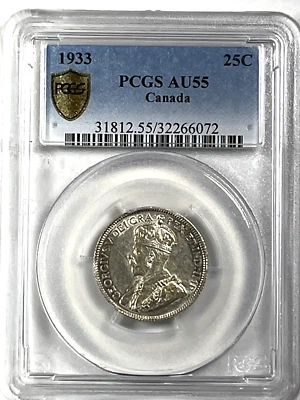 1933 Canada 25 Cents Quarter : PCGS AU55 - Image 1 of 2