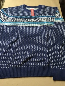 Merona Argyle Herrenpullover marineblau, türkis blau & weiß Rundhalsausschnitt Größe L neu mit Etikett - Bild 1 von 3
