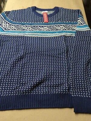 Men’s Merona Argyle Navy, Turquoise Blue & White Crew Neck Sweater Size L NWT - Image 1 of 3
