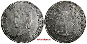 BOLIVIA Silver 1859 PTS FJ 4 Soles  XF KM#123.3 (15 313) - Picture 1 of 3