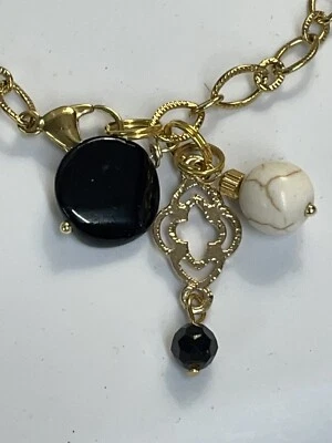 Howlite pulseira de elos extravagantes de ouro preto aço inoxidável design personalizado artesanato NOVO - Imagem 1 de 4