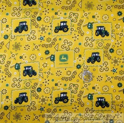 BonEful Fabric FQ Cotton Yellow Green Famous JD Tractor Bandanna Paisley Flower - Image 1 of 4