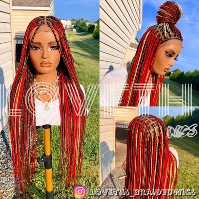 次日发货(2 天发货)棕色全蕾丝编织假发,无结辫子 — 第 1/4 张图片