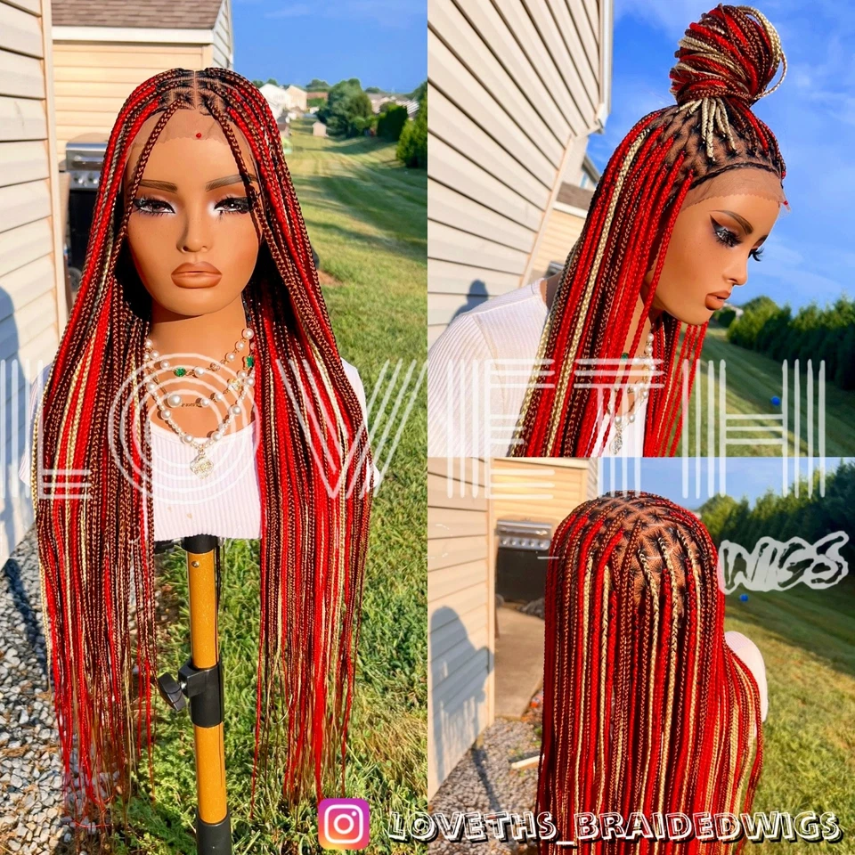 Ships next day(2days SHIPPING)Brown Full lace Braided wig, knotless braids - Image 1 of 4