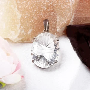 Colgante de 50 quilates de topacio blanco corte ovalado fino colgante de plata de ley piedras preciosas joyería - Imagen 1 de 5