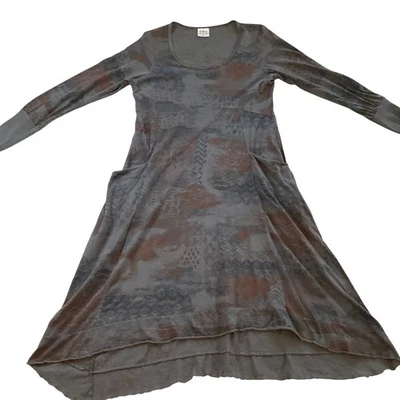 CM C by Color Me Cotton Gray Abstract Print Long Sleeve Midi Dress Pockets M - Image 1 of 4