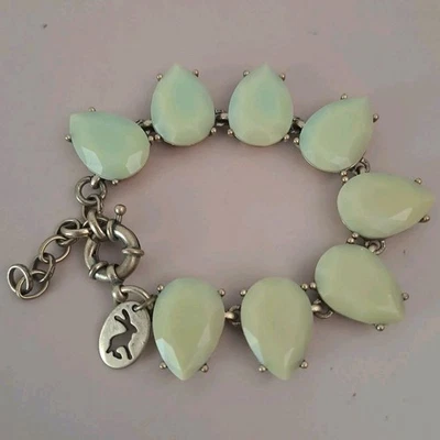 Lucky Brand Bracelet Green Resin Teardrop Stones 6.5 - 8" Antique Gold Tone Boho - Image 1 of 4