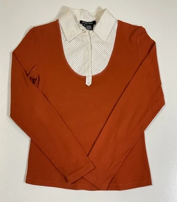 复古 Y2K Etcetera 领上衣 M 码 Burnt 橙色办公室核心妈妈弹力 — 第 1/4 张图片