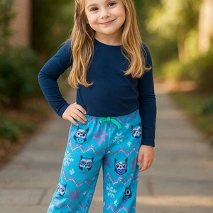 St. Eve Girls Lounge Pants Size 10 Snowflakes Owls Blue Pink Pajama Fleece - Picture 1 of 6