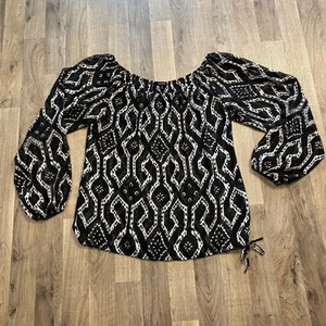 Blusa Campesina Manga Larga Estampado Nine West Negra Blanca Talla Mediana - Imagen 1 de 6