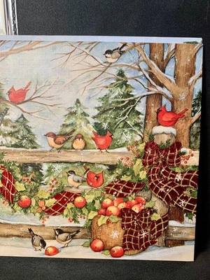 Set of 2! Christmas Cards! Gorgeous LANG Cardinals on the Fence - Image 1 of 4