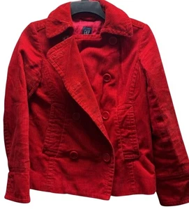 GAP Jacket Womens Medium Red Corduroy Peacoat Double Breasted Button Up Pockets - Picture 1 of 9