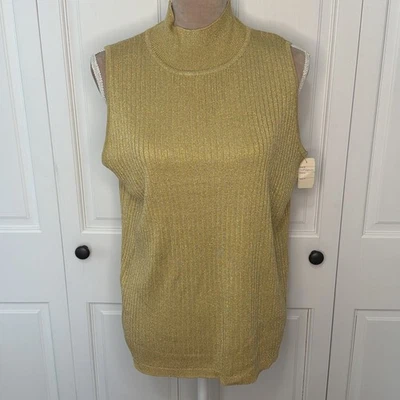 VTG Jacobson’s Gold Metallic Sleeveless Mock Neck Top Shell Tank Medium Holiday - Image 1 of 4
