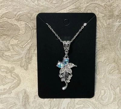 Collar de plata colgante de gema de cristal con flor azul moda bohemia glamour vintage Foto 1 de 3