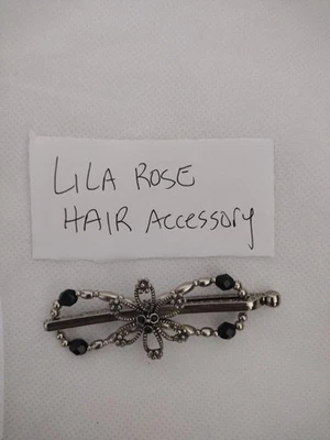 Grampo de cabelo Lilla Rose Barrette feminino tom prata preto miçangas acessório flor - Imagem 1 de 4
