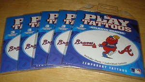 5 PACKS OF ATLANTA BRAVES PLAY TATTOOS 3 TATTOOS PER PACK (TEMPORARY TATTOOS) - Picture 1 of 3