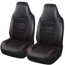 Front High Back Bucket Car Seat Covers Set - Black Synthetic Leather 2pcs