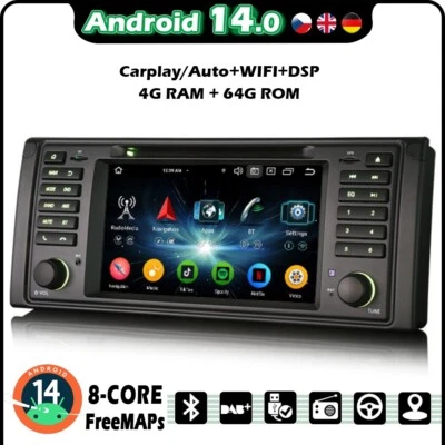 8-Kern 4GB+64GB Android 14  Autoradio Carplay DAB+CD GPS Navi für BMW 5er E39 M5 - Bild 1 von 4