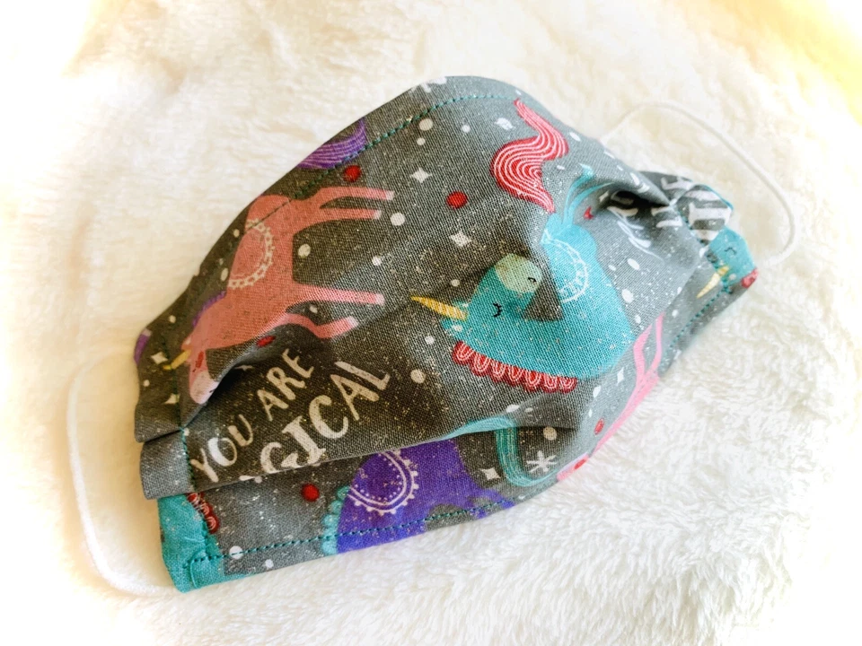 Unicorn Sparkle Face Mask Childrens Washable Cotton Fabric Double Layer Pink - Image 1 of 1