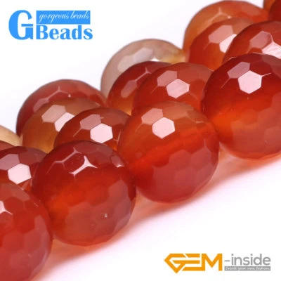 Cuentas redondas facetadas de piedras preciosas de cornalina roja para diseño de joyería 15" 12 mm Foto 1 de 4