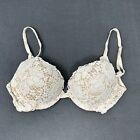 Victoria's Secret Very Sexy Push-Up Bra Tan with White Lace Women's Size 32C