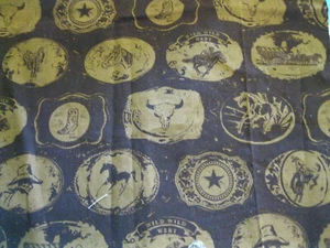 Tela BOTAS VAQUERO CABALLOS VAGÓN TREN ESTRELLA 100% Algodón Edredón 18x18" NUEVAS - Imagen 1 de 8