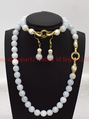 Pendientes pulsera collar gemas redondas aguamarina azul facetados de 8 mm 18/7,5 pulgadas Foto 1 de 4