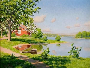 river boat garden house J. Krouthen Tile Mural Kitchen Backsplash Marble Ceramic - Afbeelding 1 van 23