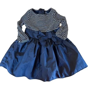 Cherokee Black White Gold Striped Bow Holiday Dress Baby 12 Months - Picture 1 of 5