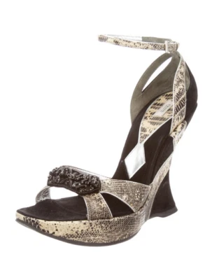 Prada lizard & black suede EMBROIDERED WEDGES HIGH HEEL SHOES PLATFORMS Sz 40 - Image 1 of 4