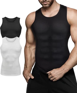 Mens Compression Shirt Slimming Body Shaper Vest Workout Tank Tops Abs Abdomen U - Picture 1 of 12