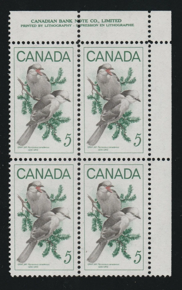 1968 Canada SC# 478 UR - Wildlife Gray Jays - Plate Block M-NH Lot # 379 - Image 1 of 1