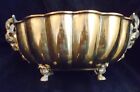 Vintage Large Brass Footed Bowl With Ram Heads 13 1/2 Inches Wide