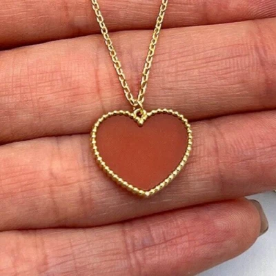 Collar Corazón Cornalina Roja Oro Amarillo 14K (Hueco) Ajustable 17"-18" Foto 1 de 4