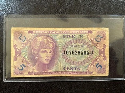 United Stated Five Cents 5c Military Payment Certificate Series 641 - Circulated - Image 1 of 4