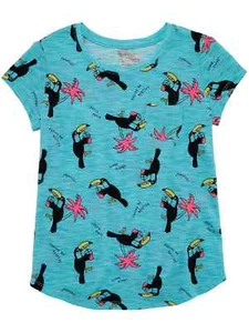 Girls Blue Toucan Besties T-Shirt Tucan Bird & Palm Tree Tee Shirt Top - Picture 1 of 1