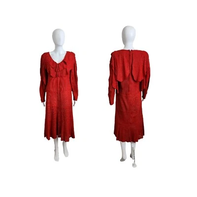 Vintage 80s Jayna Red Suede Perforated Layered Midi Dress Size 10 - Image 1 of 4