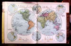 1894 ALTE GEOGRAPHISCHE KARTE: WESTLICHE & ÖSTLICHE HEMISPHÄRE.ATLAS. BACON'S.AETNA - Bild 1 von 2