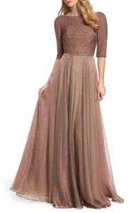 Vestido de fiesta de tul con corpiño adornado La Femme, talla 14 - cacao - Imagen 1 de 3