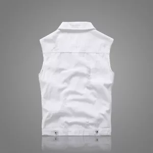 Men Denim Waistcoat Gilet Top Sleeveless Coat Jacket Biker Jean Punk Chic Casual - Picture 1 of 8