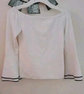 Antonio Melani Ivory Navy American Beauty bell sleeve boat neck Top Size Small.  - Picture 1 of 11
