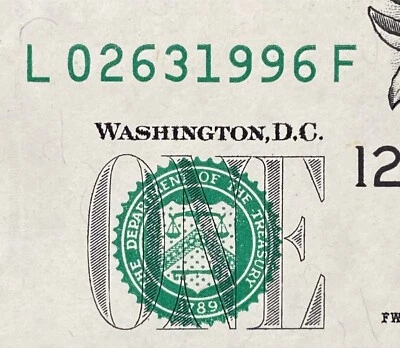 March 26, 1996  Birthday Note $1 One Dollar Bill Fancy Serial Number - Image 1 of 4