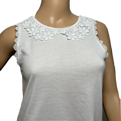 Top sin mangas TOPSHOP talla 2 blanco tejido sin mangas encaje Peter Pan cuello de encaje Foto 1 de 4