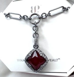 Bomb Party July Necklace NK22633 "A Bold & Brilliant Hope" Ruby on Hematite - Picture 1 of 2