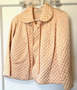 VTG 50s 60s Barbizon PEACH WOMENS Quilted Rayon Bed Jacket SZ 12 3/4 Sleeve - Picture 1 of 10