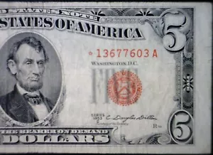 1953 ERROR RARE STAR $5 3rd Print Shift United States RED SEAL Note Currency NR - Picture 1 of 5