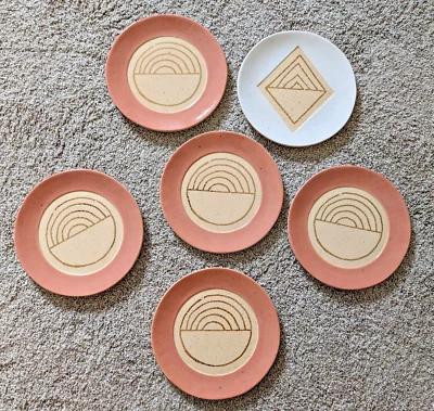 Anthropologie plate Cathy Terepocki dessert peach gold white speckled set of 6 - Image 1 of 4