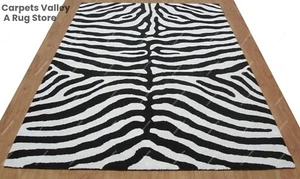 Zebra Black & White Modern, Hand-Tufted Wool Handmade Area Rug Carpet Any Room - Picture 1 of 21