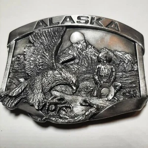 ALASKA BELT BUCKLE 1984 SISKIYOU WILLIAMS OREGON J-23 PEWTER EAGLE PAN GOLD* - Bild 1 von 8