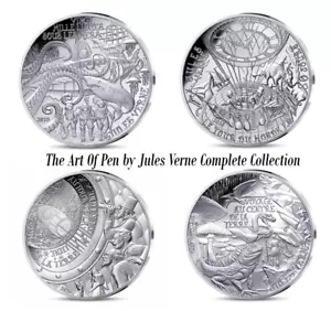 Francia 2025 Jules Verne Set Completo di 4 Monete Argento Proof L'Arte della Penna - Foto 1 di 10